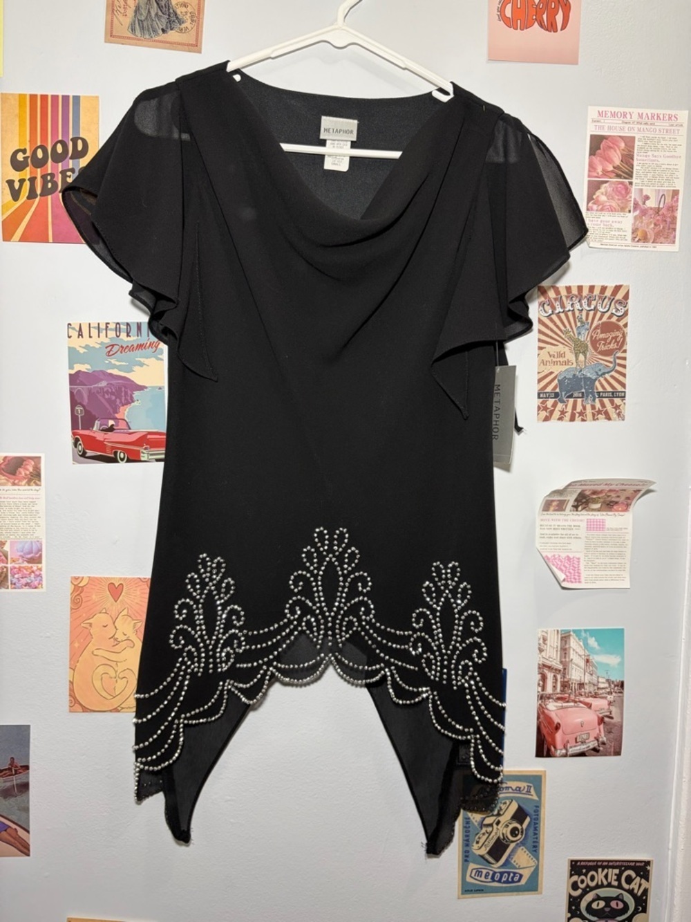 Metaphor Black Beaded Draped Neck Blouse